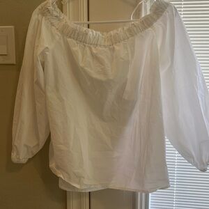 J Crew white ruffle neck white size 8 3/4 sleeves